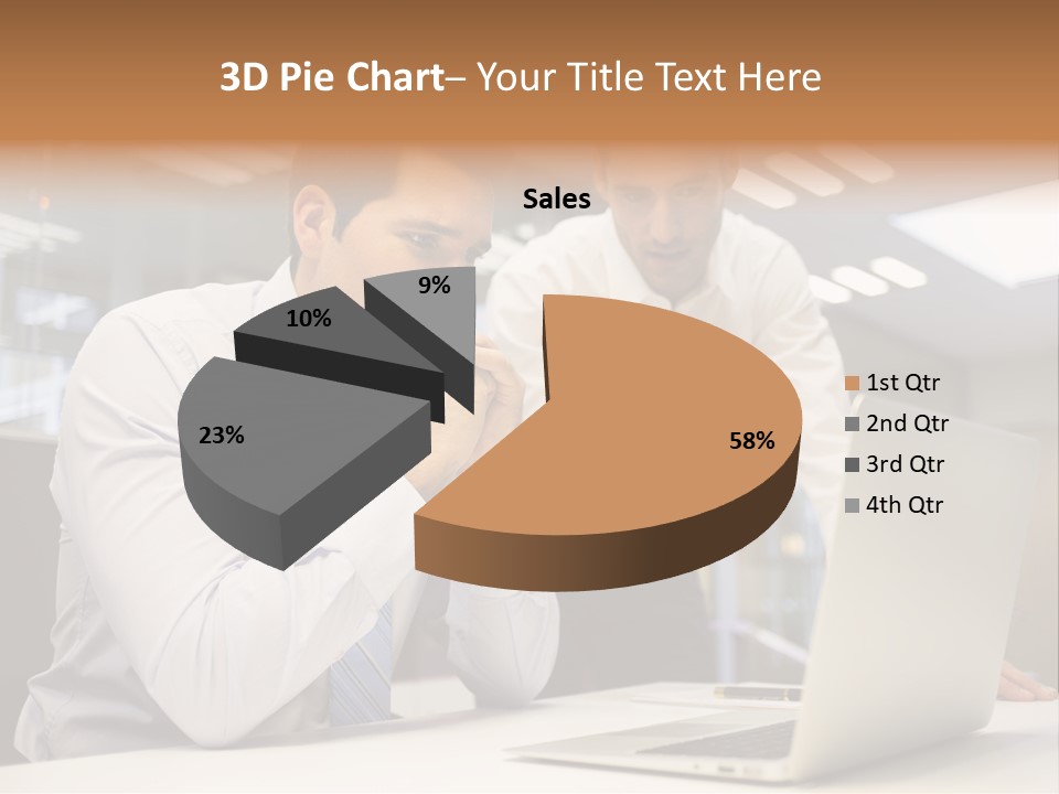 Two Men Sitting At A Table Looking At A Laptop PowerPoint Template