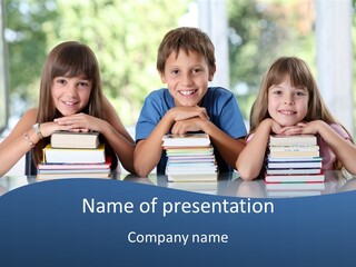 A Group Of Children Sitting At A Table With Books PowerPoint Template