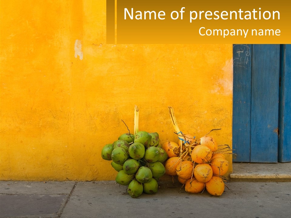 A Bunch Of Fruit Sitting Next To A Yellow Wall PowerPoint Template