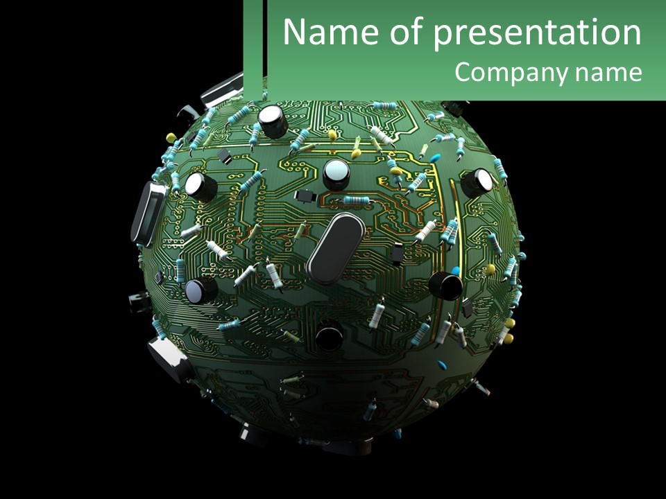 A Computer Circuit Board Ball On A Black Background PowerPoint Template