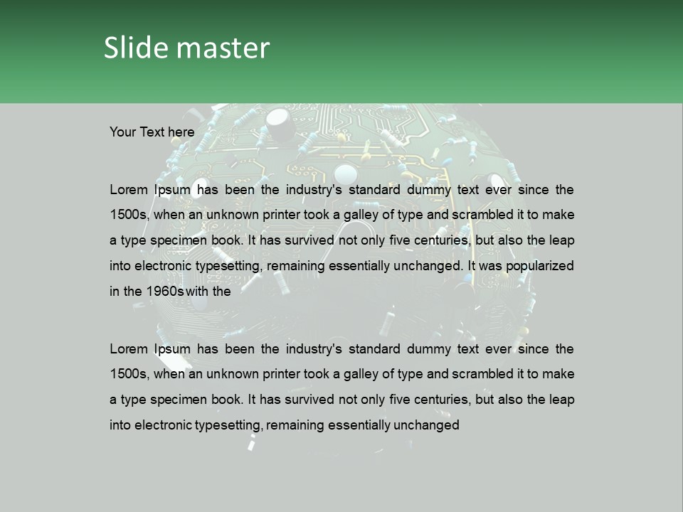 A Computer Circuit Board Ball On A Black Background PowerPoint Template