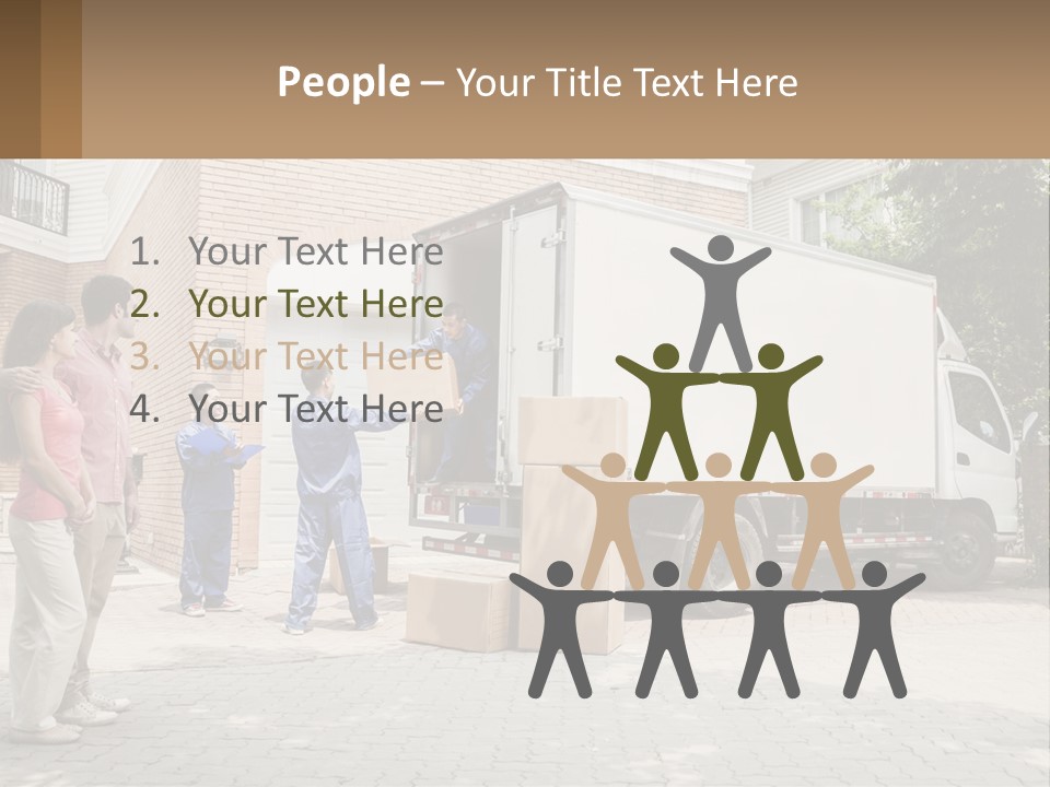 A Group Of People Unloading Boxes From A Moving Truck PowerPoint Template