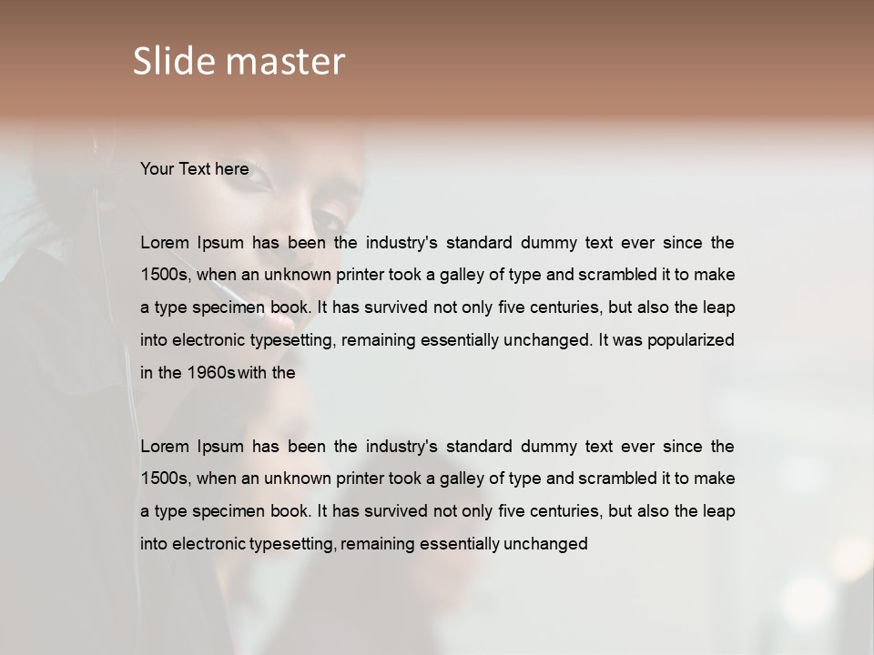 A Woman With A Headset On Is Looking At The Camera PowerPoint Template