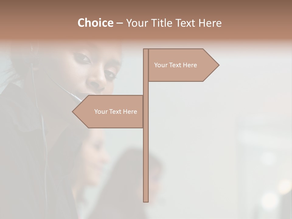 A Woman With A Headset On Is Looking At The Camera PowerPoint Template