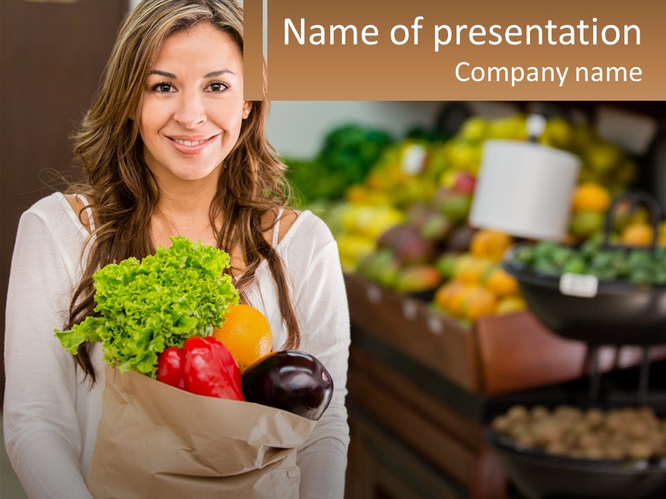 A Woman Holding A Paper Bag Full Of Vegetables PowerPoint Template