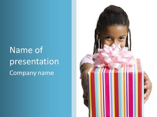 A Girl Holding A Present Box With A Pink Bow PowerPoint Template
