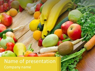 A Wooden Table Topped With Lots Of Fruits And Vegetables PowerPoint Template