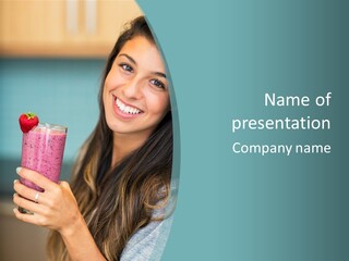 A Woman Holding A Smoothie With A Strawberry On Top PowerPoint Template