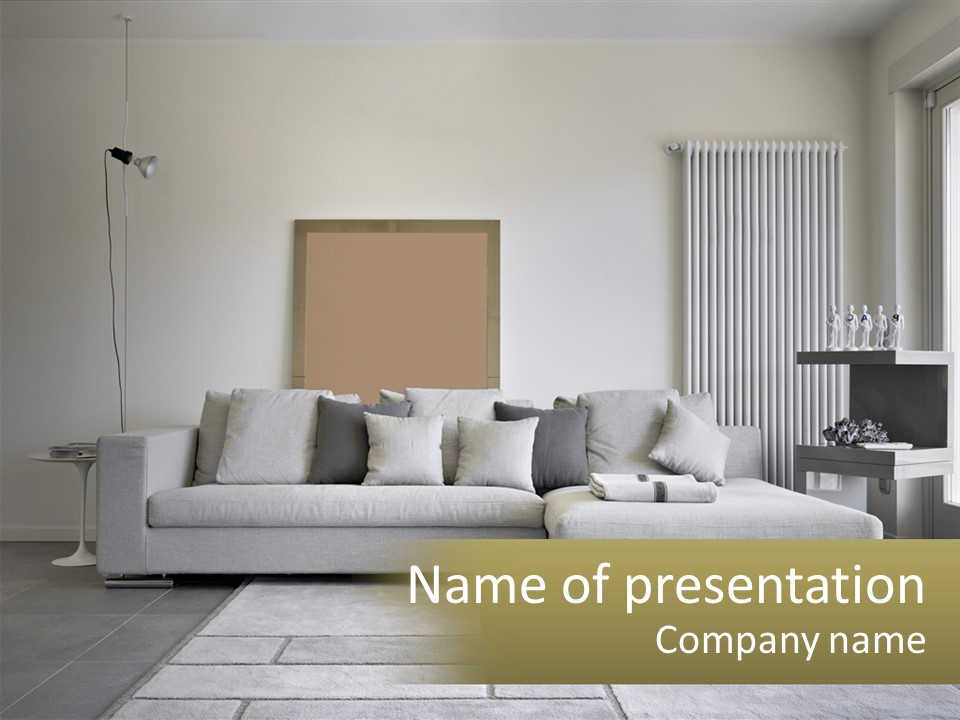 A Living Room With A Couch And A Table PowerPoint Template