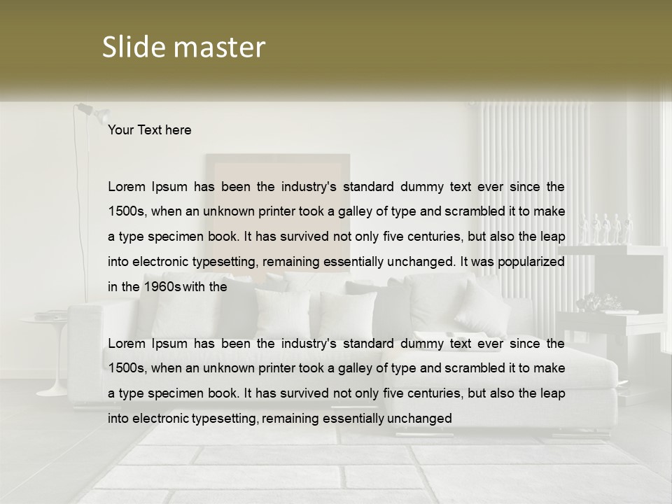 A Living Room With A Couch And A Table PowerPoint Template