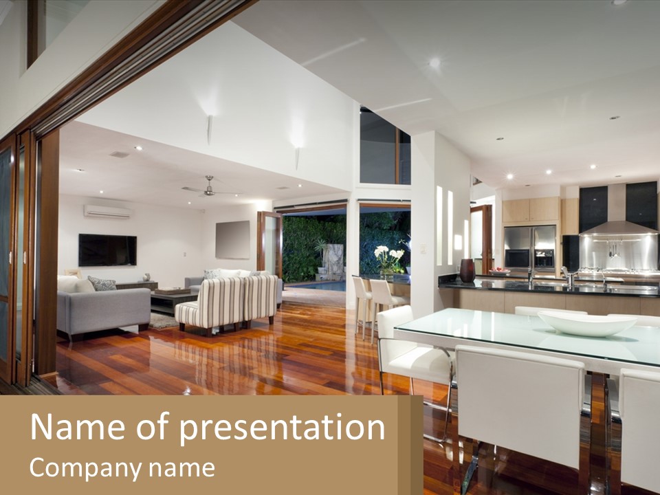 A Large Open Concept Living Room And Dining Room PowerPoint Template