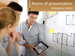 A Man And Woman Looking At A Tablet Screen PowerPoint Template
