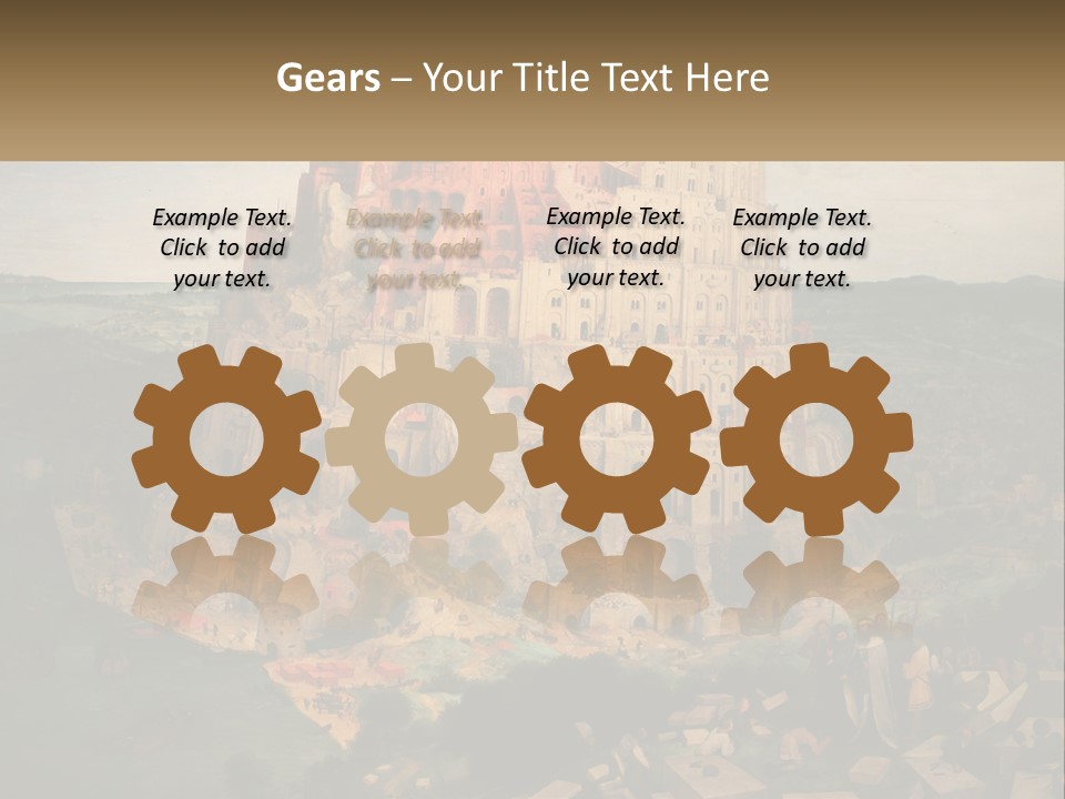 A Painting Of A Castle With People Standing In Front Of It PowerPoint Template