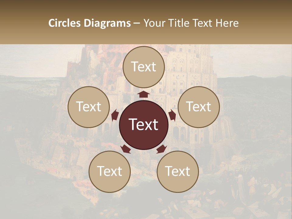 A Painting Of A Castle With People Standing In Front Of It PowerPoint Template