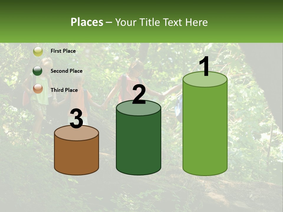 A Group Of Kids Walking On A Log In The Woods PowerPoint Template