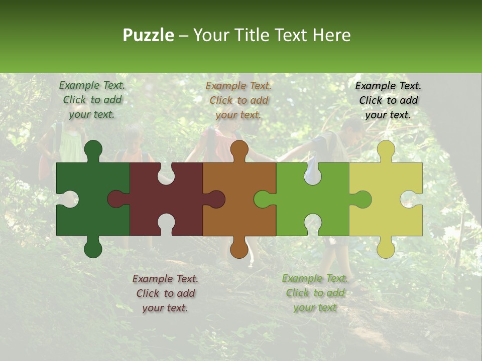 A Group Of Kids Walking On A Log In The Woods PowerPoint Template