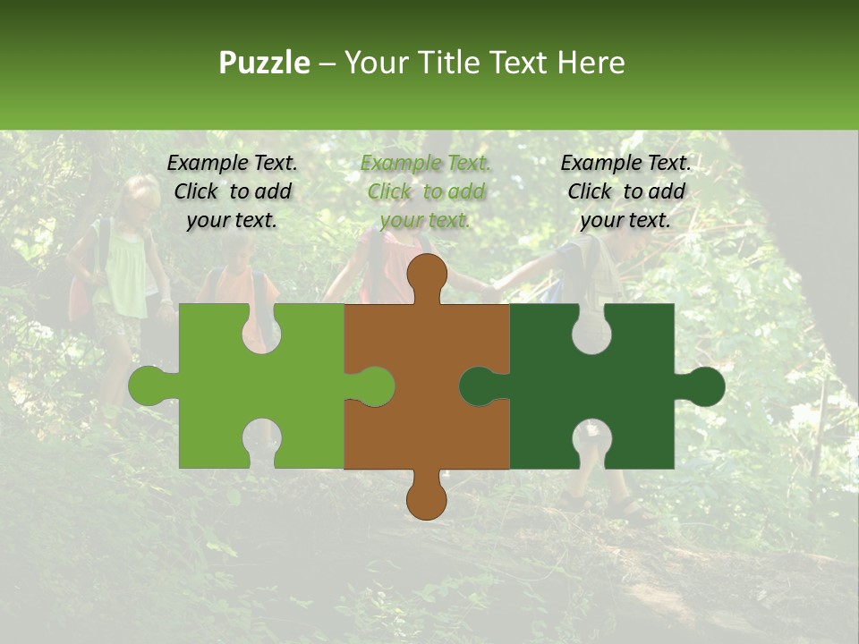 A Group Of Kids Walking On A Log In The Woods PowerPoint Template