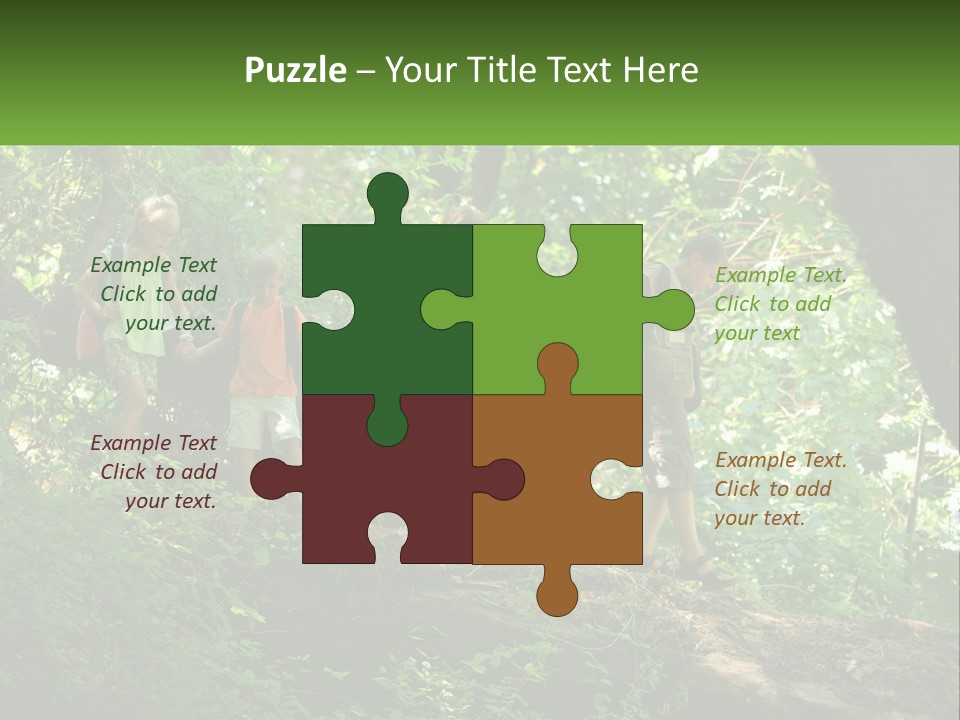 A Group Of Kids Walking On A Log In The Woods PowerPoint Template