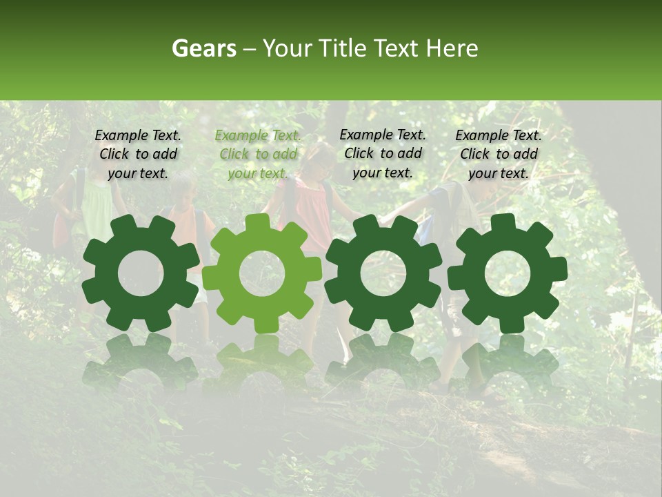 A Group Of Kids Walking On A Log In The Woods PowerPoint Template