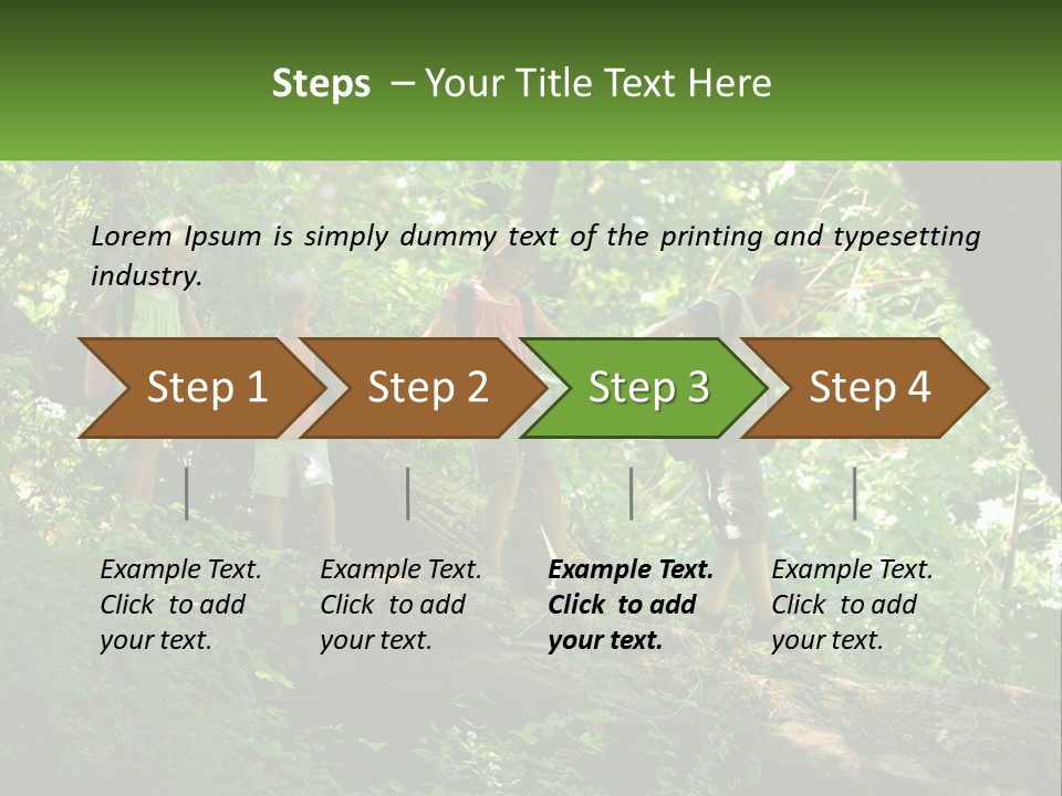 A Group Of Kids Walking On A Log In The Woods PowerPoint Template
