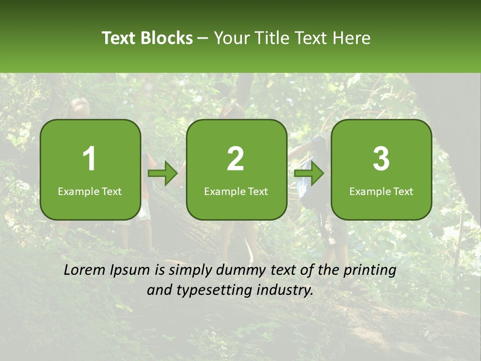 A Group Of Kids Walking On A Log In The Woods PowerPoint Template
