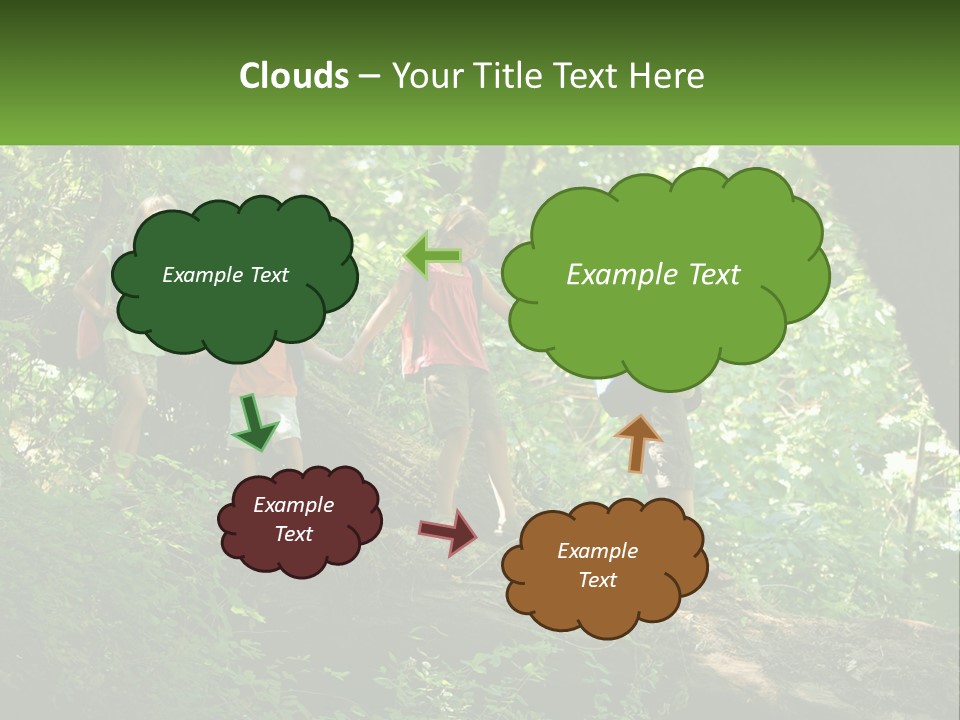 A Group Of Kids Walking On A Log In The Woods PowerPoint Template