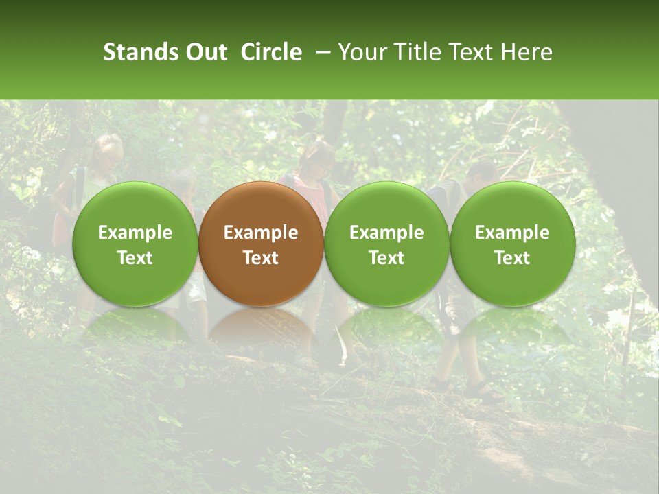A Group Of Kids Walking On A Log In The Woods PowerPoint Template