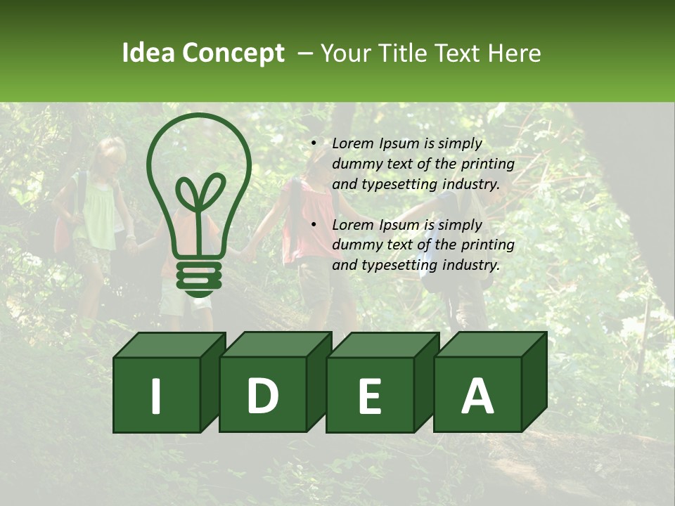 A Group Of Kids Walking On A Log In The Woods PowerPoint Template