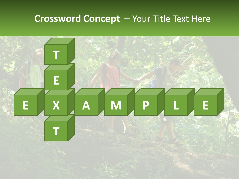 A Group Of Kids Walking On A Log In The Woods PowerPoint Template