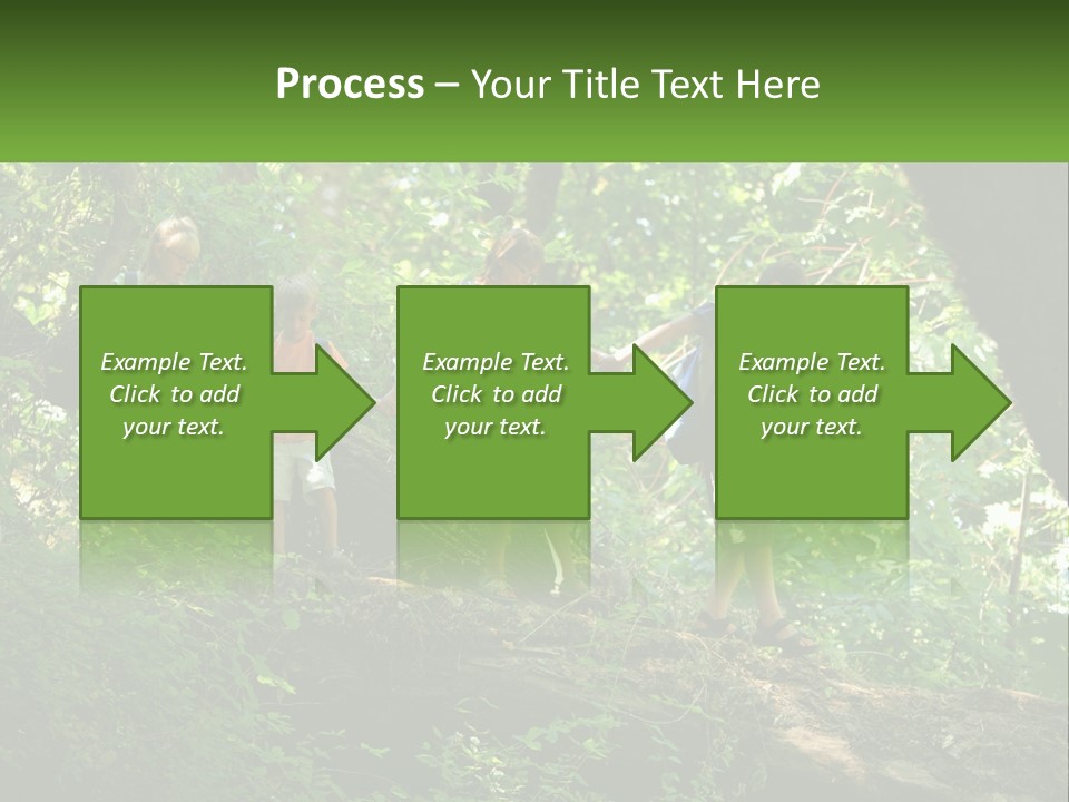 A Group Of Kids Walking On A Log In The Woods PowerPoint Template