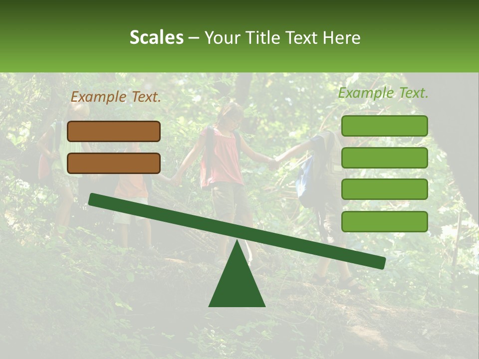 A Group Of Kids Walking On A Log In The Woods PowerPoint Template