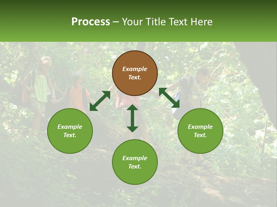 A Group Of Kids Walking On A Log In The Woods PowerPoint Template