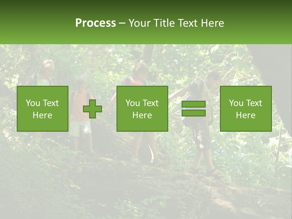 A Group Of Kids Walking On A Log In The Woods PowerPoint Template