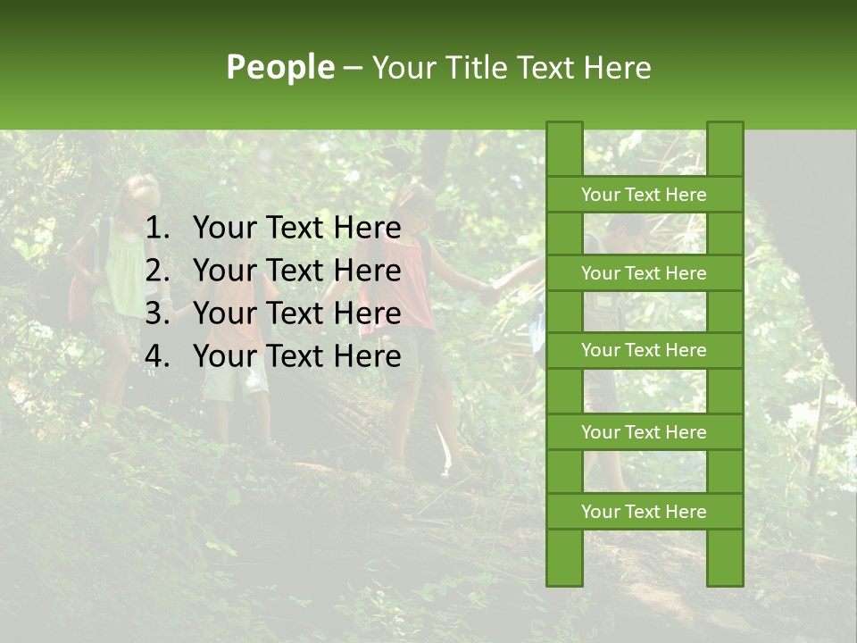 A Group Of Kids Walking On A Log In The Woods PowerPoint Template