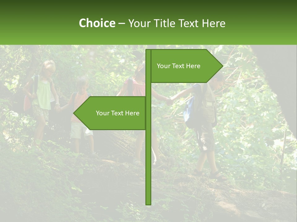 A Group Of Kids Walking On A Log In The Woods PowerPoint Template