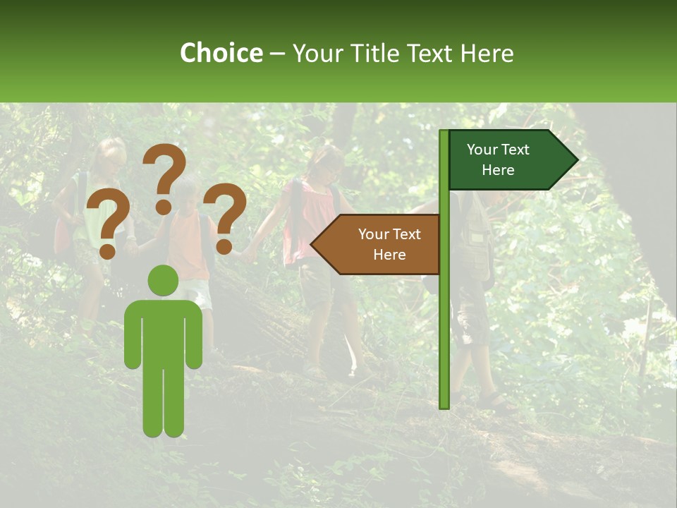 A Group Of Kids Walking On A Log In The Woods PowerPoint Template
