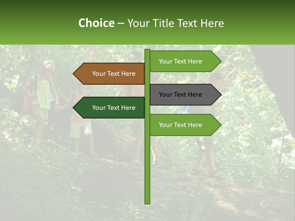 A Group Of Kids Walking On A Log In The Woods PowerPoint Template