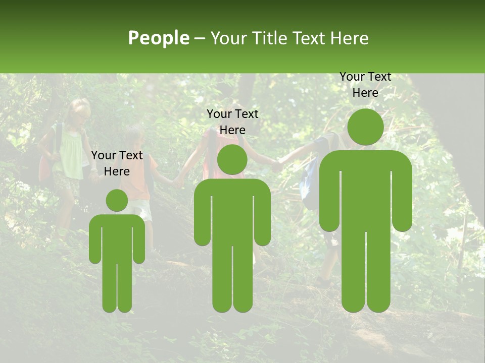 A Group Of Kids Walking On A Log In The Woods PowerPoint Template