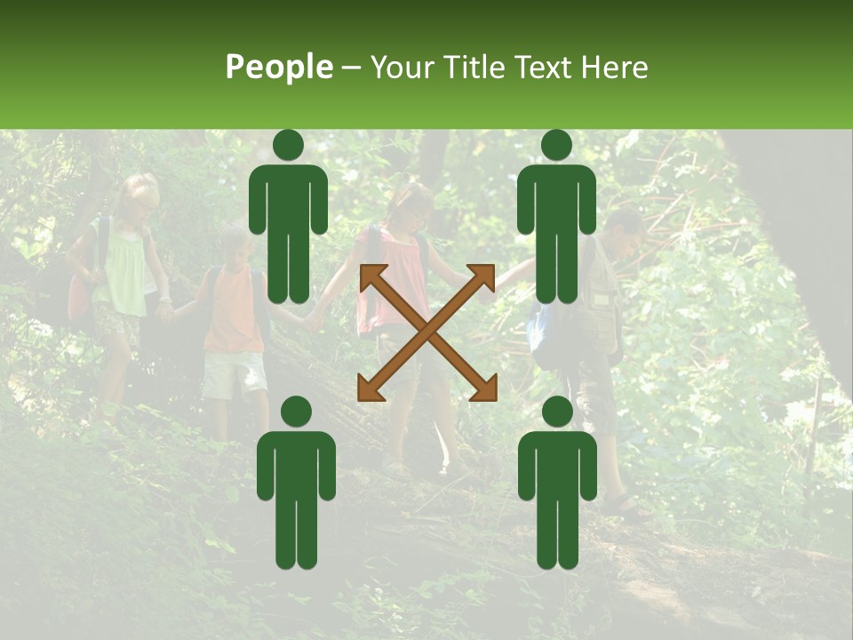A Group Of Kids Walking On A Log In The Woods PowerPoint Template