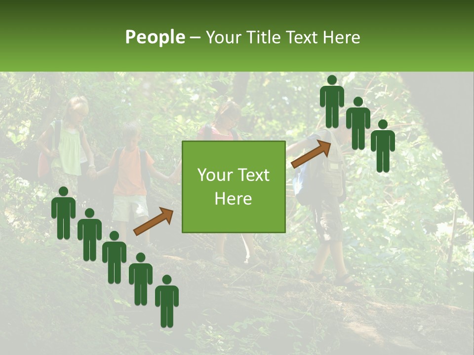 A Group Of Kids Walking On A Log In The Woods PowerPoint Template