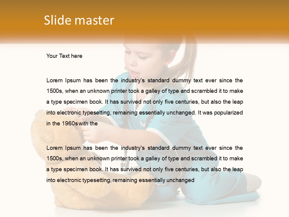 A Little Girl Is Playing With A Teddy Bear PowerPoint Template