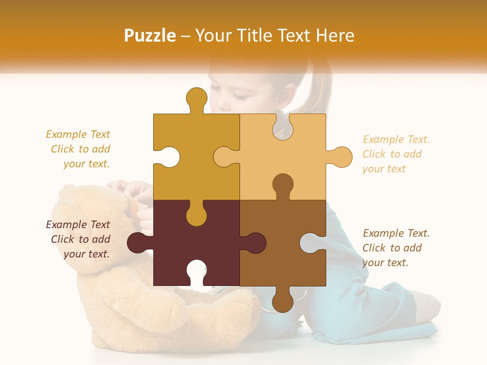 A Little Girl Is Playing With A Teddy Bear PowerPoint Template