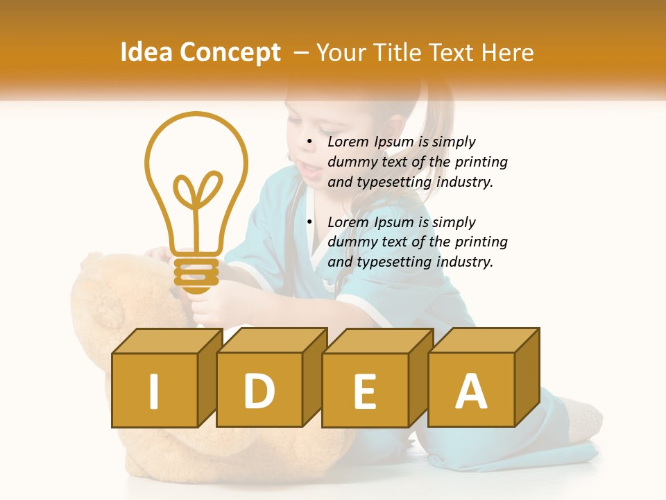 A Little Girl Is Playing With A Teddy Bear PowerPoint Template