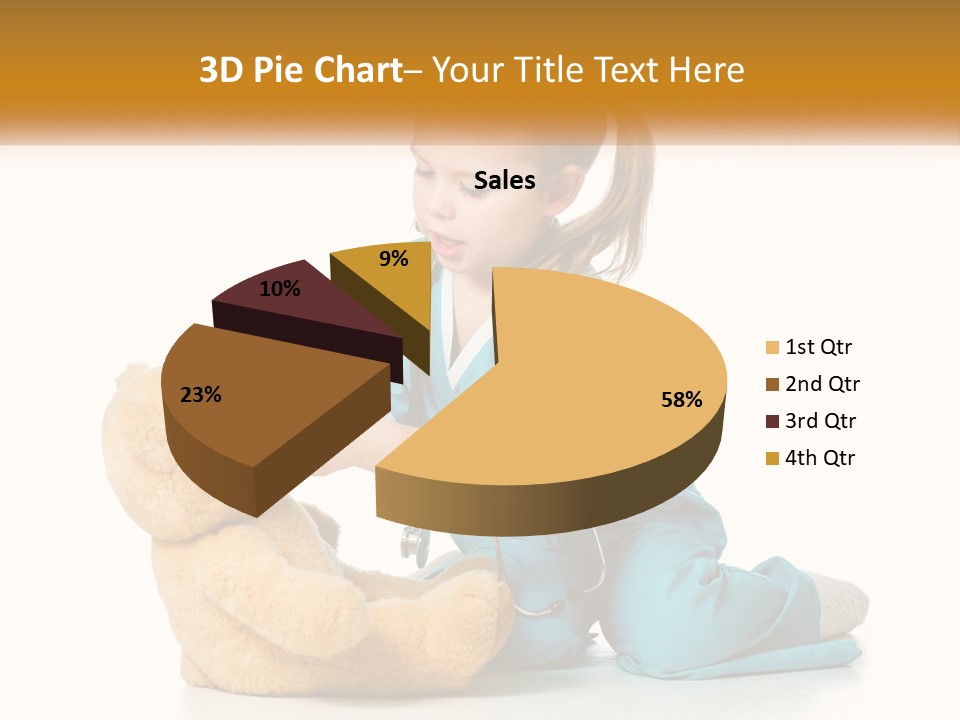 A Little Girl Is Playing With A Teddy Bear PowerPoint Template