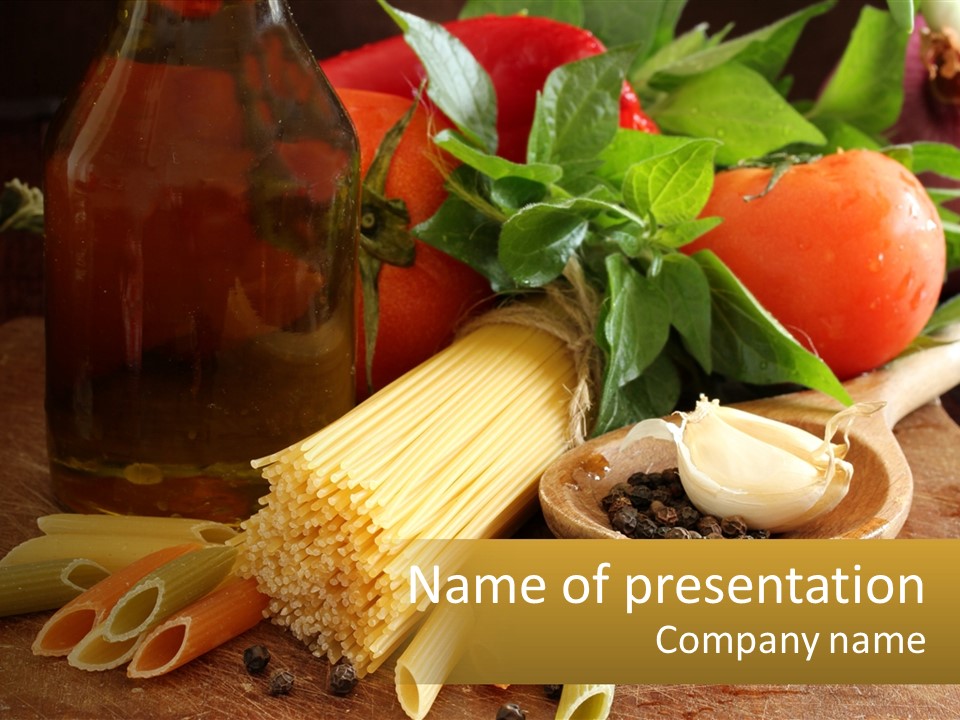 A Wooden Table Topped With Lots Of Different Types Of Food PowerPoint Template