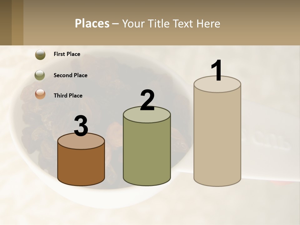 A White Spoon Filled With Raisins On Top Of A Table PowerPoint Template