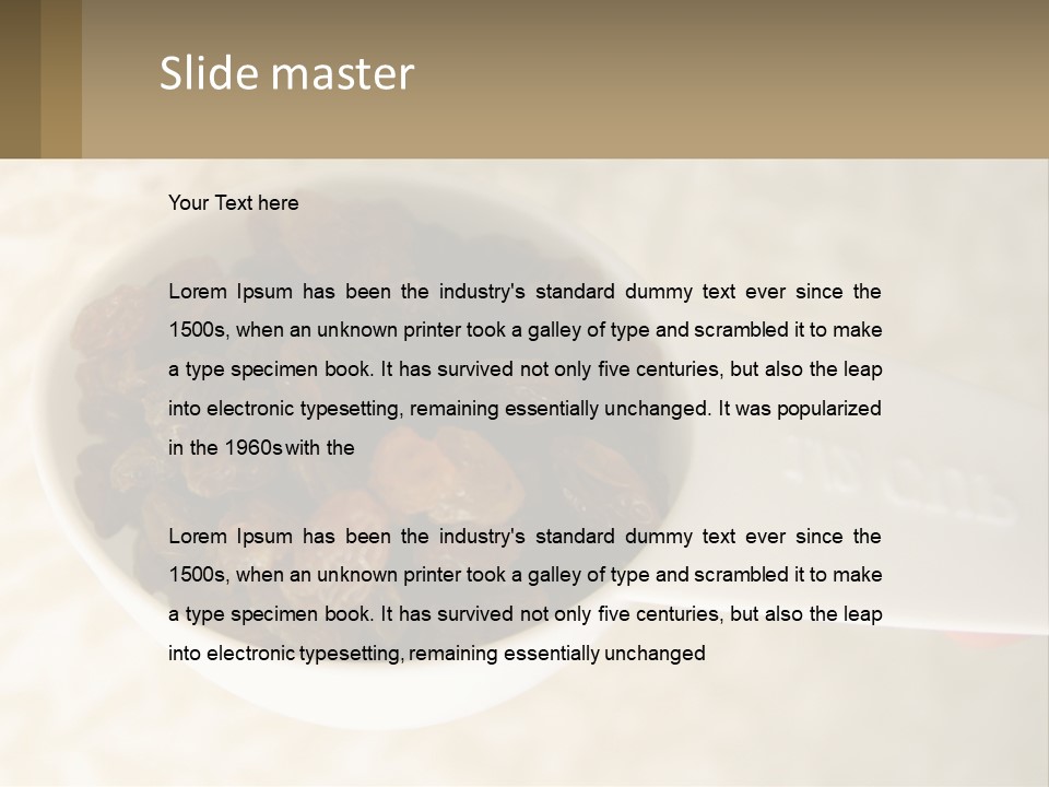 A White Spoon Filled With Raisins On Top Of A Table PowerPoint Template