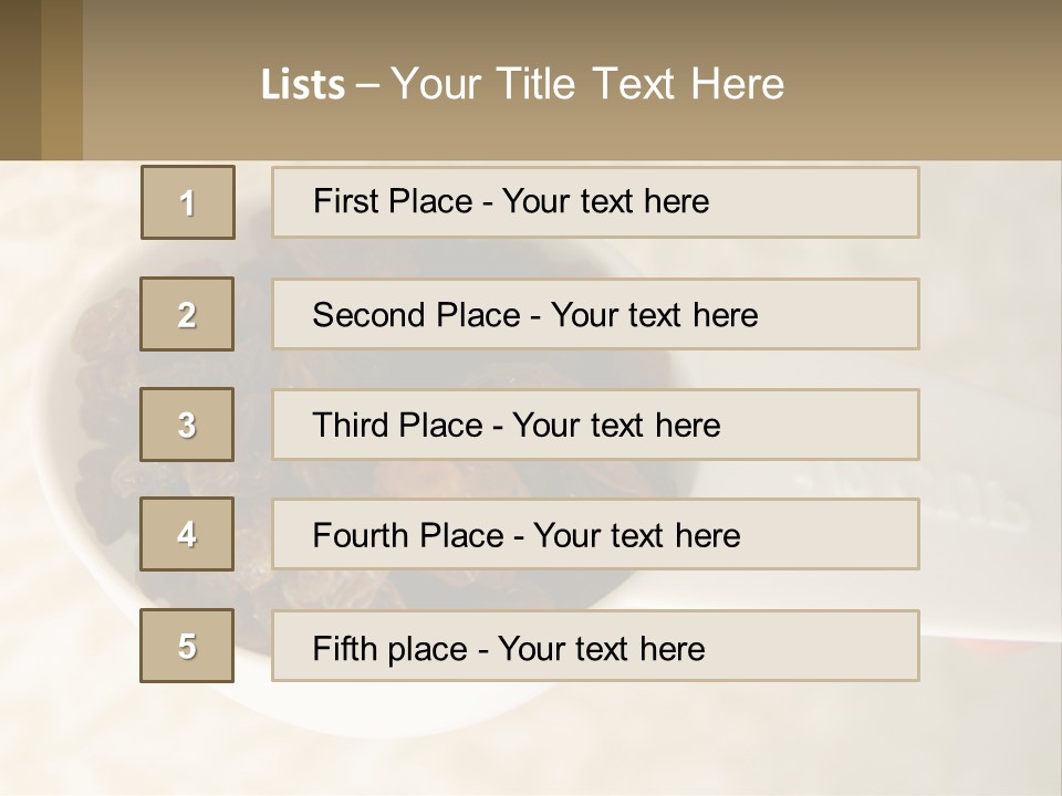 A White Spoon Filled With Raisins On Top Of A Table PowerPoint Template