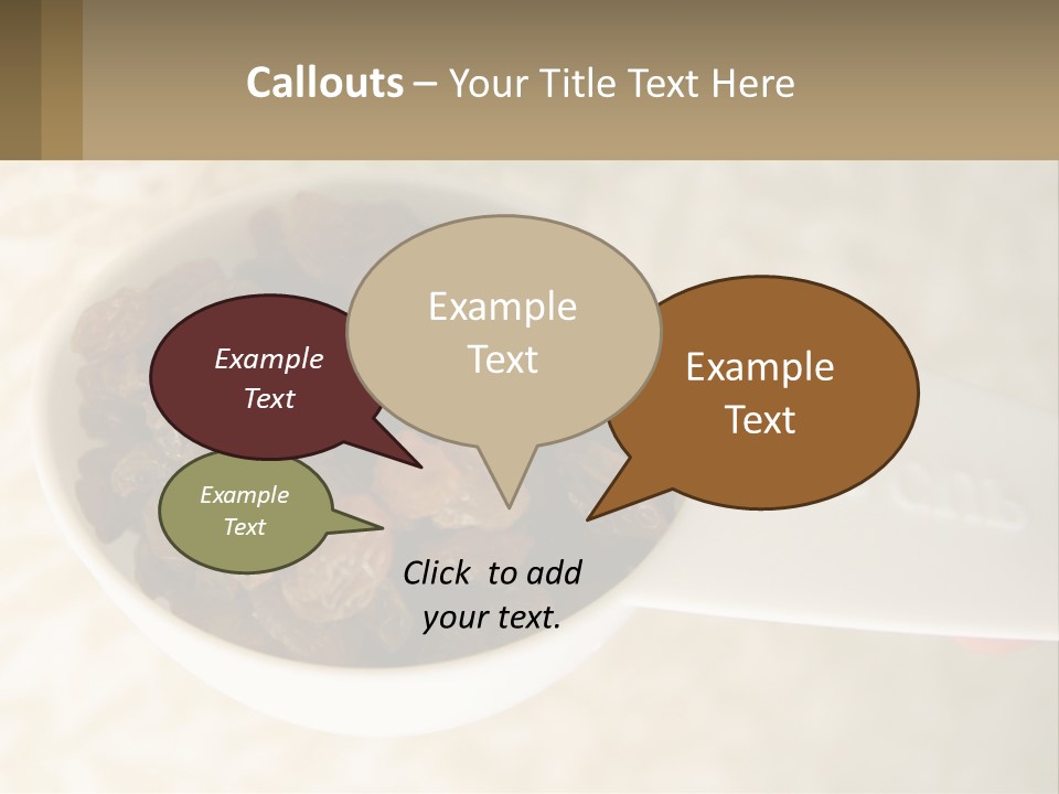 A White Spoon Filled With Raisins On Top Of A Table PowerPoint Template