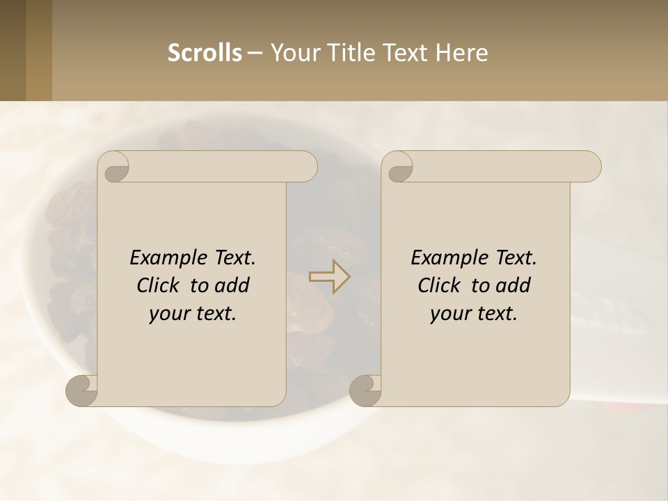 A White Spoon Filled With Raisins On Top Of A Table PowerPoint Template